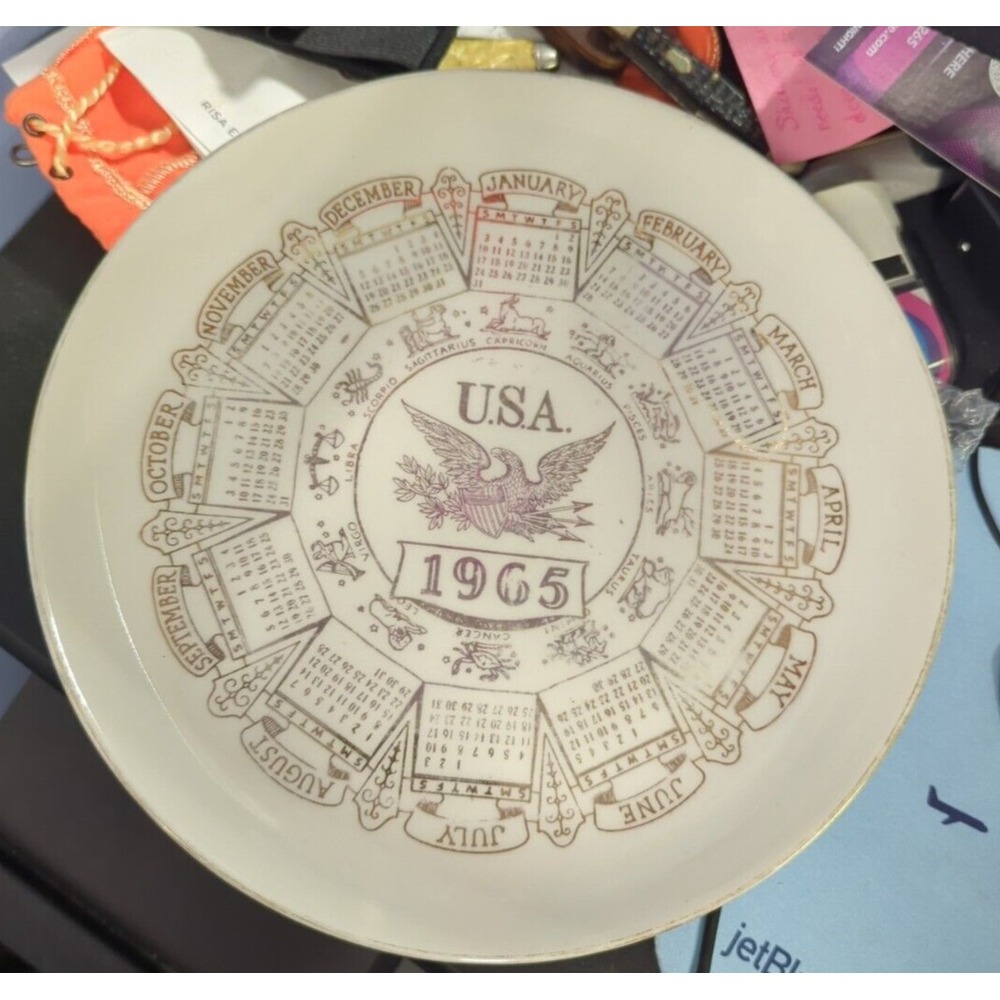 Vintage 1965 Triumph fine china HOMER LAUGHLIN Calendar Zodiac Plate gold trim